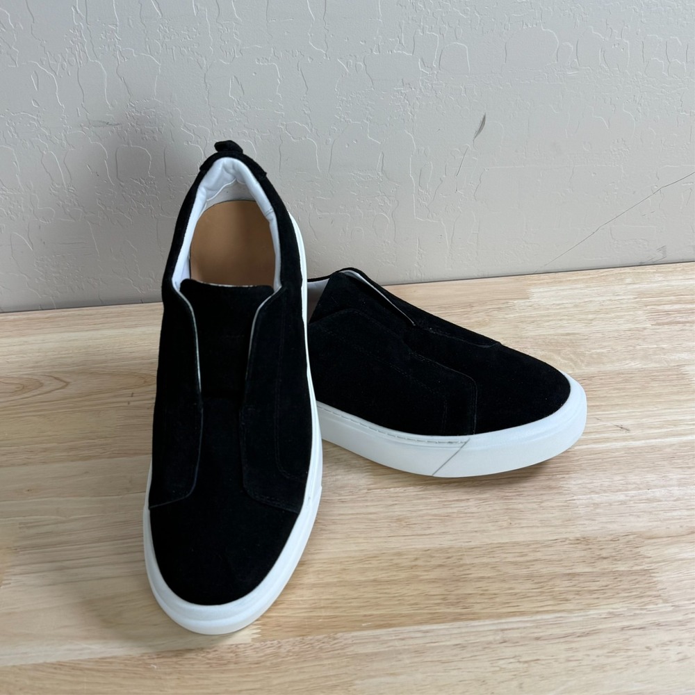 Kiton Slip-On Casual Calf Suede Leather Sneakers Shoes Black White US 9 / EU 42
